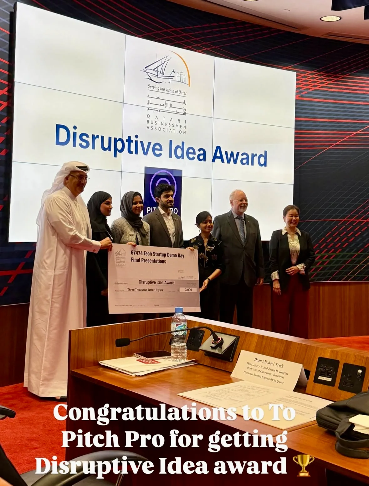 Taking home the Disruptive Idea Award at CMU-Q